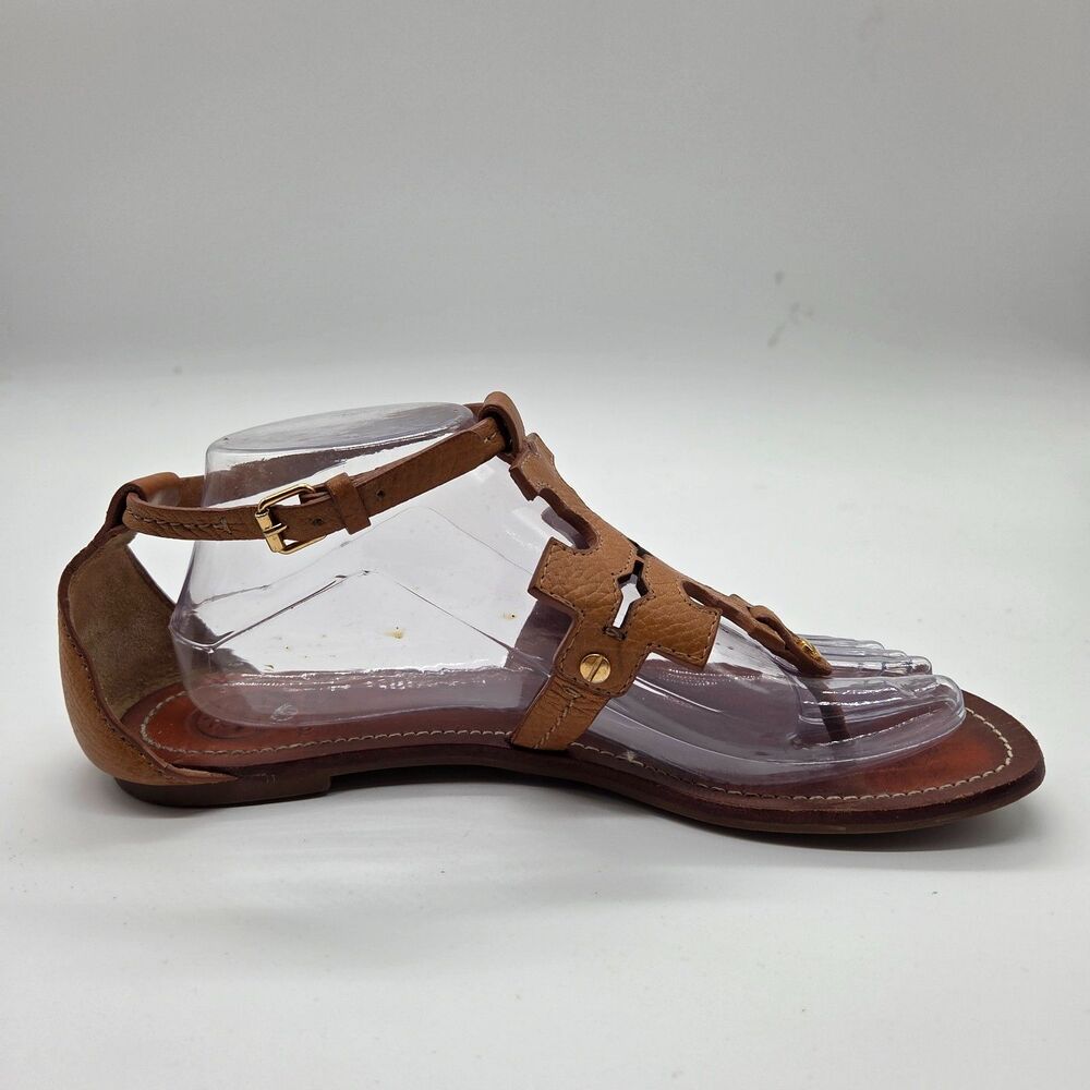 Tory Burch Phoebe Leather Flat Thong Sandal Tan Brown Size 9 - Picture 6 of 6